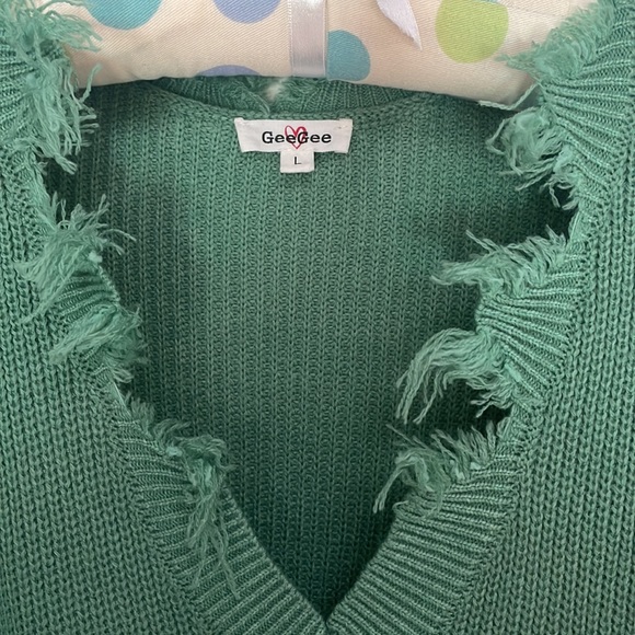 Green Chewed Hem Sweater-1X - Picture 2 of 4
